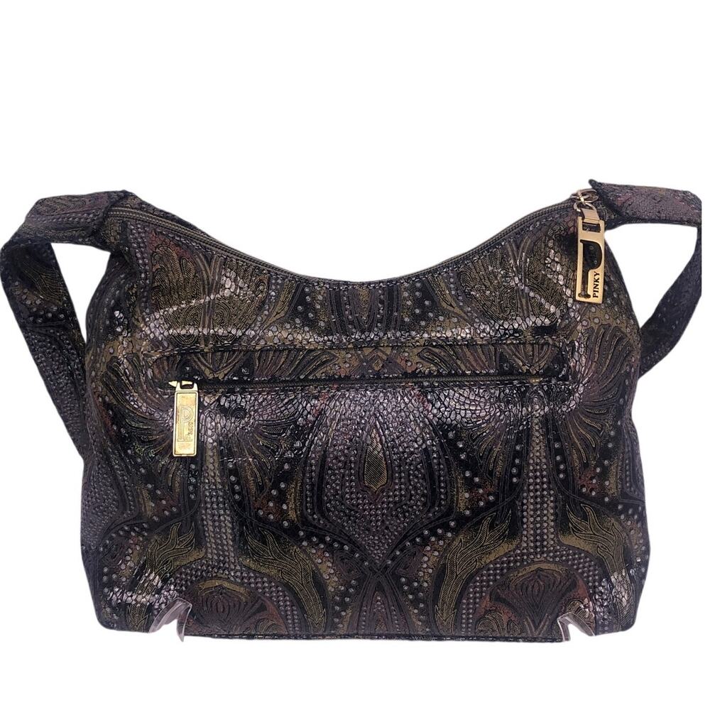 Bags by Pinky Vintage Leather Embossed Paisley Hobo-style Zipper Shoulder Bag